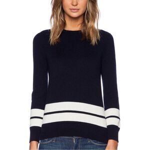 Demylee‎ 100% cashmere navy and white stripe crewneck sweater